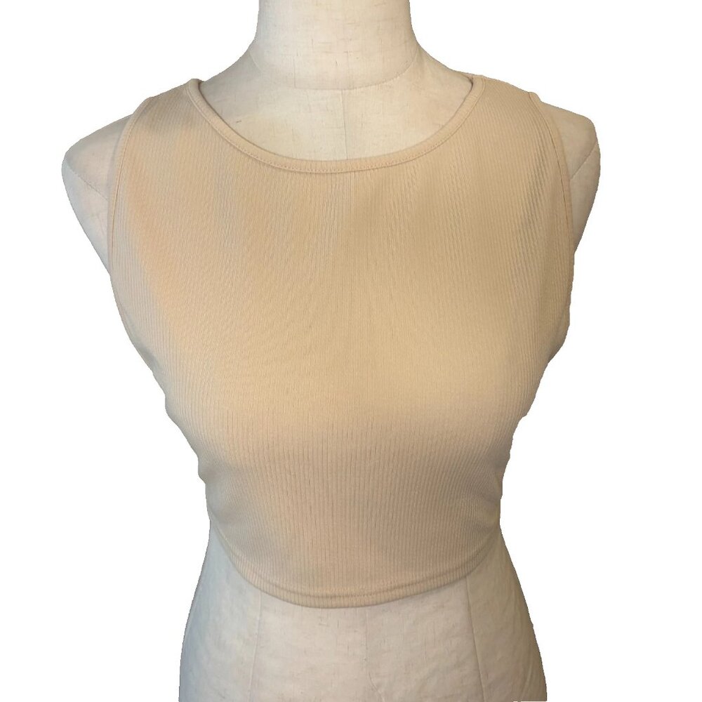 Princess Polly Cream Ribbed Crop Tank Top Size 8 Sleeveless Stretch #131
